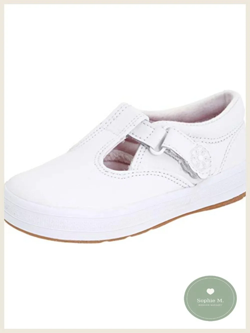 Girls T-Strap Leather Sneakers Memory Foam